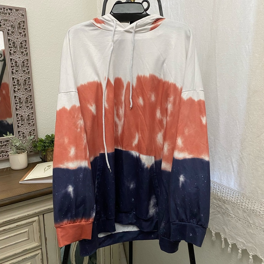 Tie-Dye Hoodie Sweatshirt White Coral Navy | 2XL